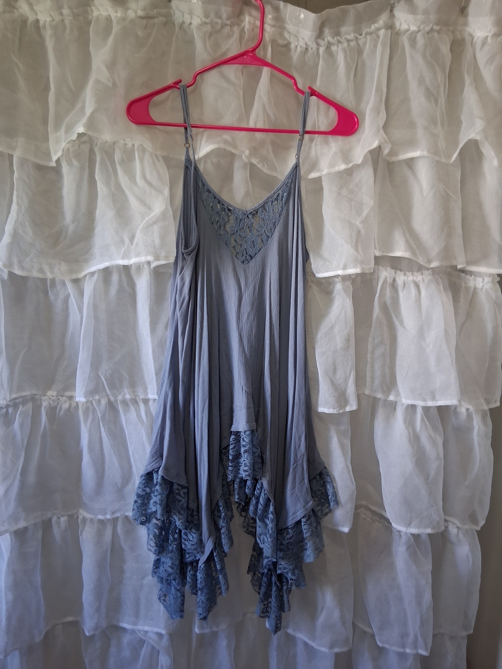 Wanderlust Light Blue Lace-Trim Asymmetrical Cami Dress